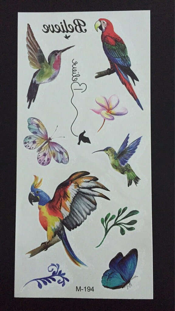 Tillfällig Tatuering 19 x 9cm - fåglar