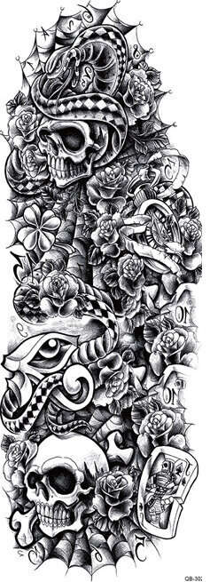 OBS STORLEK - 46 x 17 CM - Tatuering - snakes and sculls