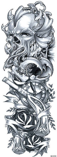 OBS! SE STORLEK! Tillfällig Tatuering - 46 x 17 cm - cool skalle