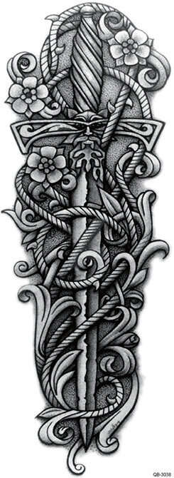 OBS! SE STORLEK! Tillfällig Tatuering - 46 x 17 cm - svärd