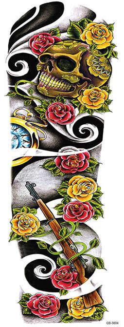 OBS STORLEK - 46 x 17 CM - Tatuering - scull n gun