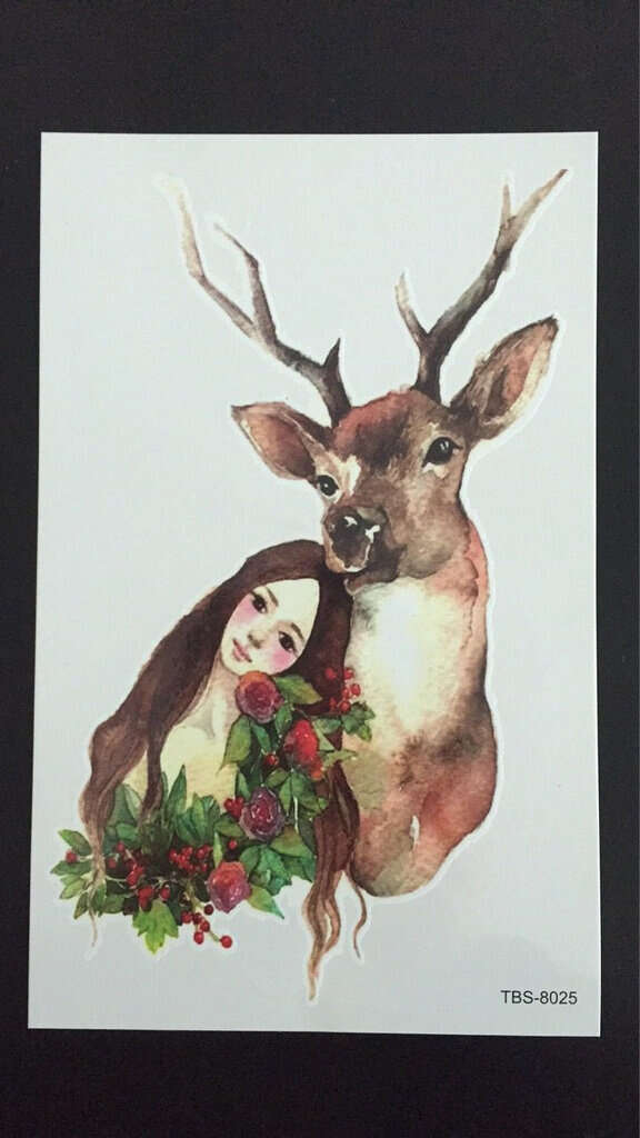 Tillfällig Tatuering 19 x 12 cm -Woman & Deer