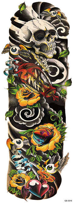 OBS! SE STORLEK! Tillfällig Tatuering - 46 x 17 cm - dödskalle