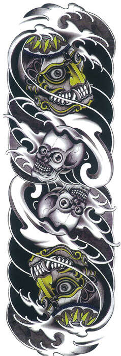OBS STORLEK - 46 x 17 CM - Tatuering - happy sculls