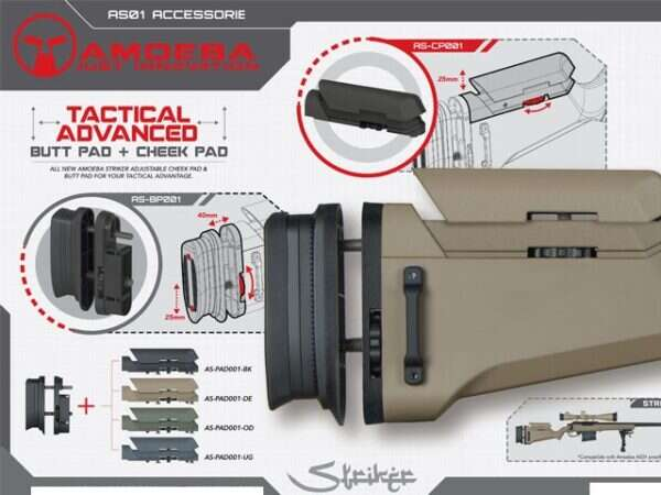 Tactical Advanced Butt pad plus cheek pad for Amoeba Striker AS01/02, Dark Earth