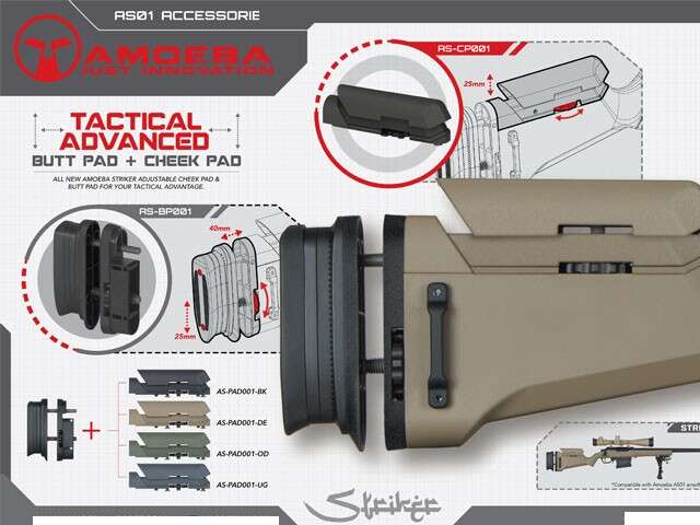 Tactical Advanced Butt pad plus cheek pad for Amoeba Striker AS01/02, Dark Earth