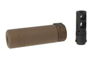 Angry Gun QD Mini SOCOM556 Silencer (Full Markings), 14- mm (CCW) - Tan