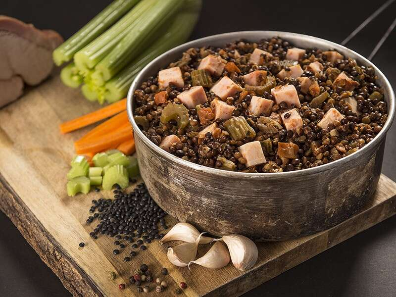 Farmer ham with lentil ragout