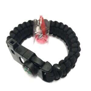 Armband av Paracord tändstål kompass och vissla - svart