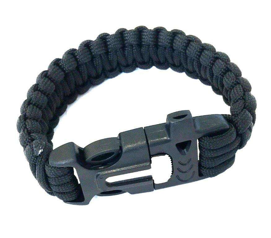 Armband av Paracord tändstål och vissla - svart