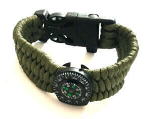 Armband av Paracord tändstål kompass och vissla - grön