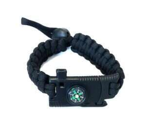 Ställbart Armband av Paracord tändstål kompass, kniv och vissla - svart