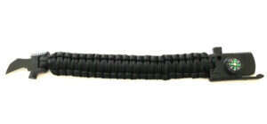 Armband av Paracord tändstål kompass, kniv och vissla - svart