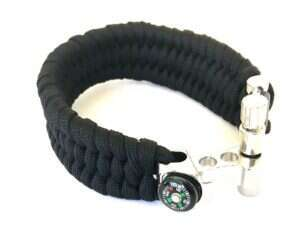 Armband av Paracord tändstål kompass - svart