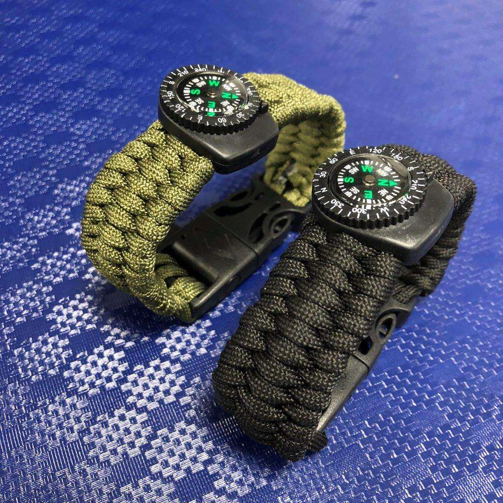 Armband av Paracord tändstål, kompass och vissla - svart