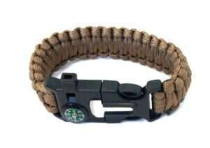 Armband av Paracord tändstål kompass, och vissla - brun