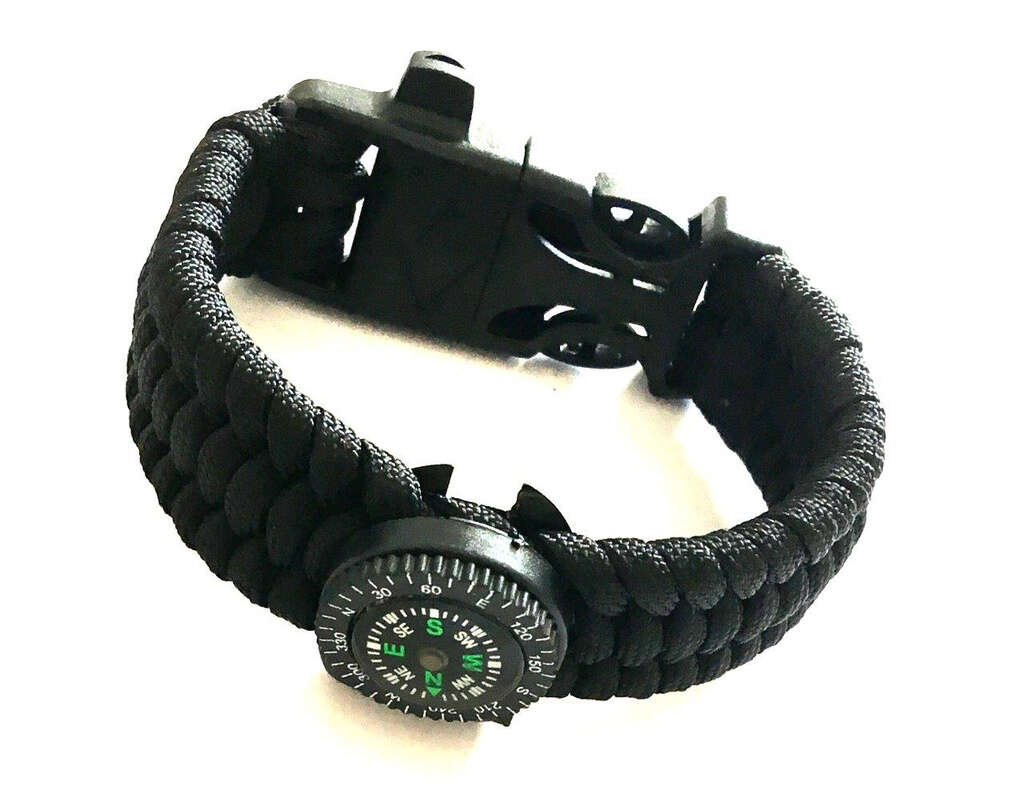 Armband av Paracord tändstål, kompass och vissla - svart