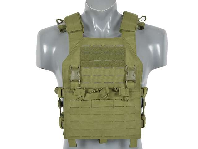Laser-Cut “Buckle Up" Assault Plate Carrier with AR15/AK Magazine Pouch — Olive [8Fields]