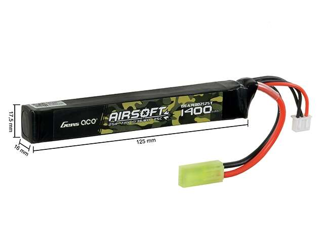 Gens Ace 25C 1400mAh 2S1P 7.4V Airsoft LiPo Battery mini Tamiya