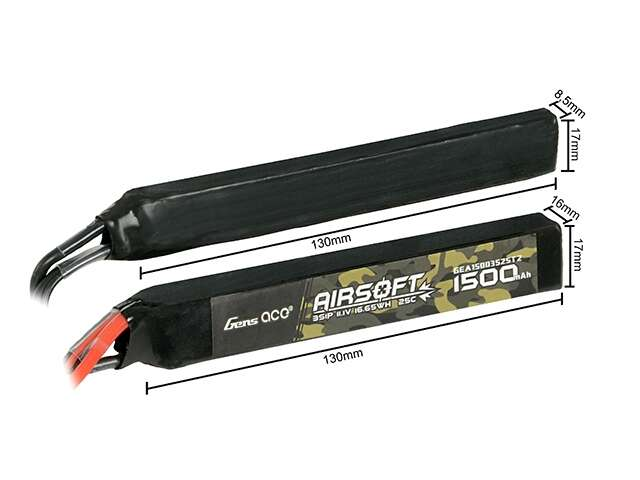 Gens Ace 25C 1500mAh 3S1P 11.1V Airsoft LiPo Battery mini Tamiya