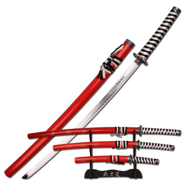 BladesUSA - 3 Piece Sword Set with Display Stand - SW-68LRD4