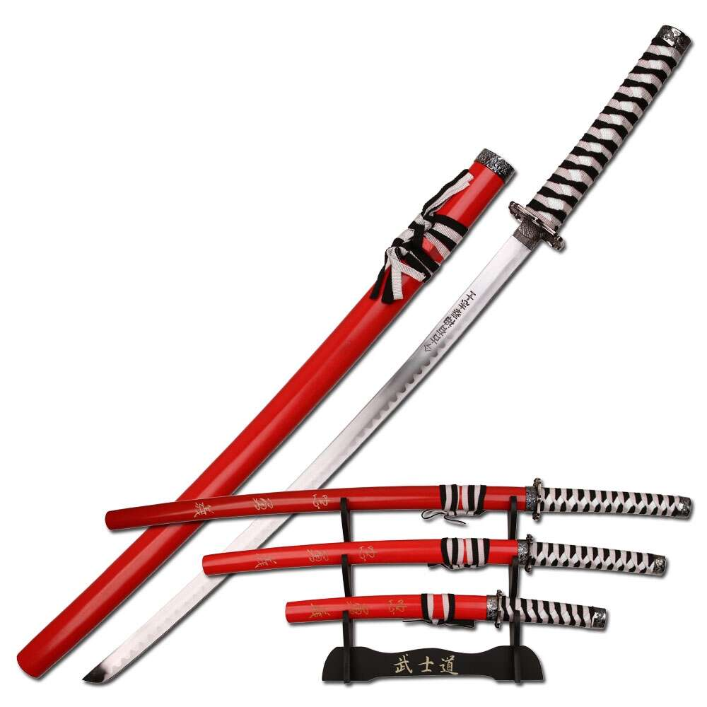 BladesUSA - 3 Piece Sword Set with Display Stand - SW-68LRD4