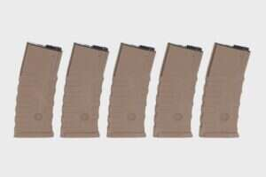 Set of 5 hi-cap 360 ball CAA magazines for M4/M16 Flat Dark Earth replicas
