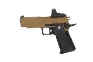 Arcturus Vanguard 4.3" Hi-Capa GBB Optics Ready airsoft pistol with ARS-1 Half-Tan red dot sight