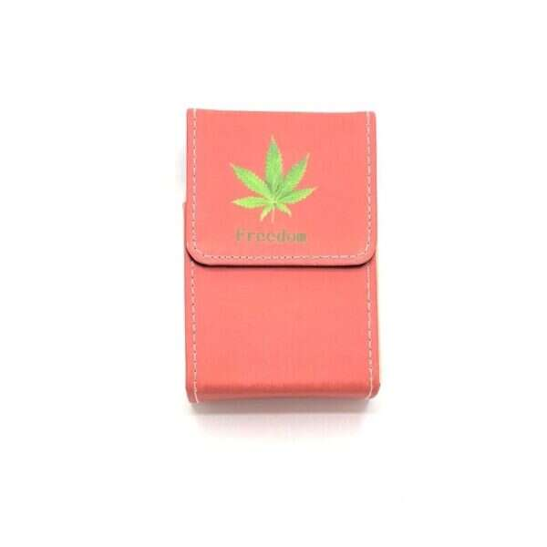 Belt Cigarette case. rosa med grönt löv