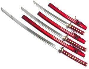 DECORATIVE SAMURAI SET OF 3 SWORDS AND STAND