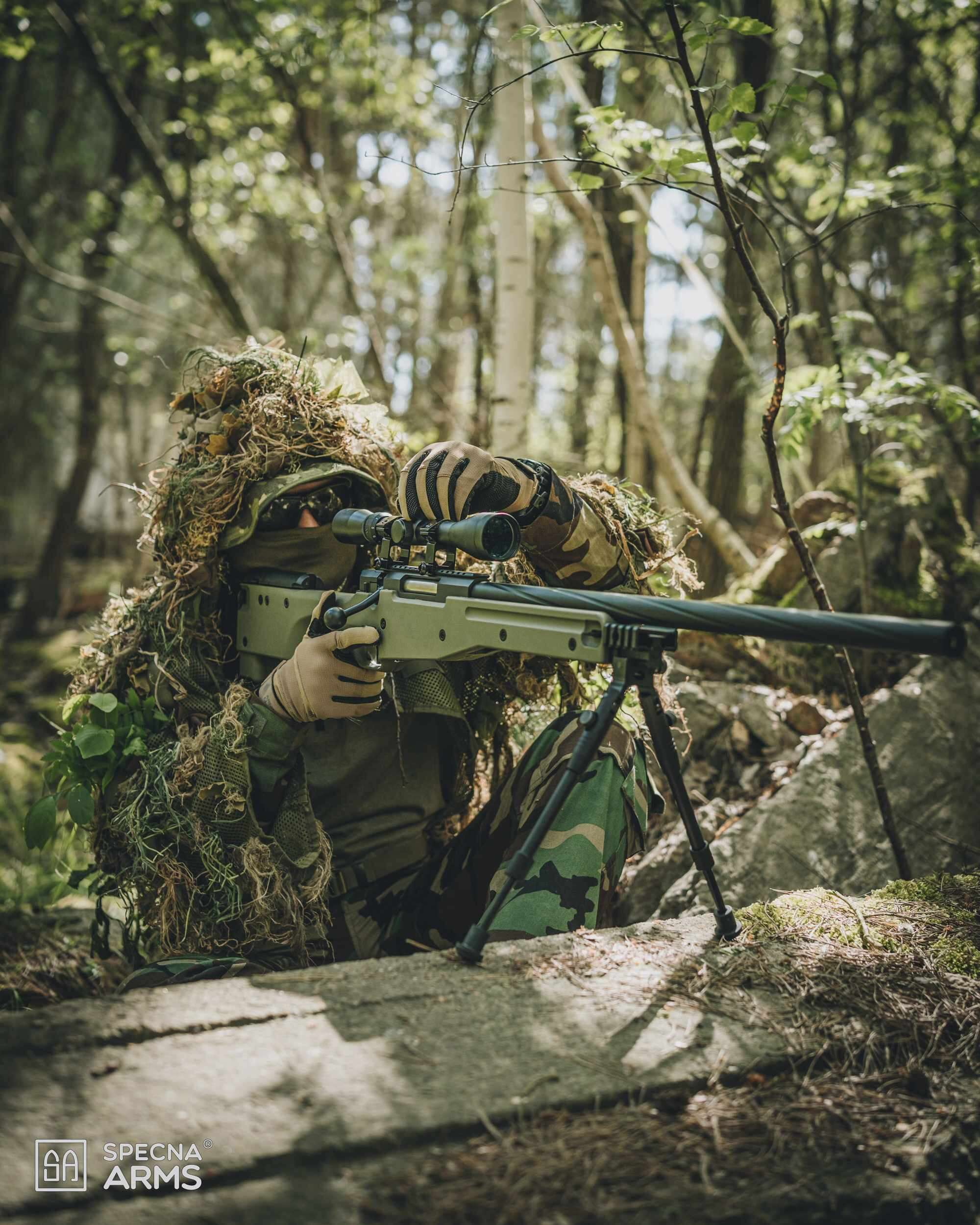Specna Arms SA-S14 sniper airsoft rifle with scope and bipod Olive