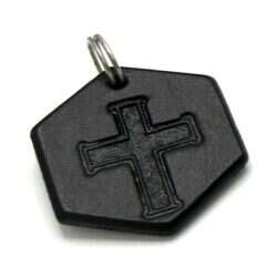 Handmade pendant with cross made of swedish leather