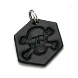 Handmade pendant with scull and bone made of swedish leather