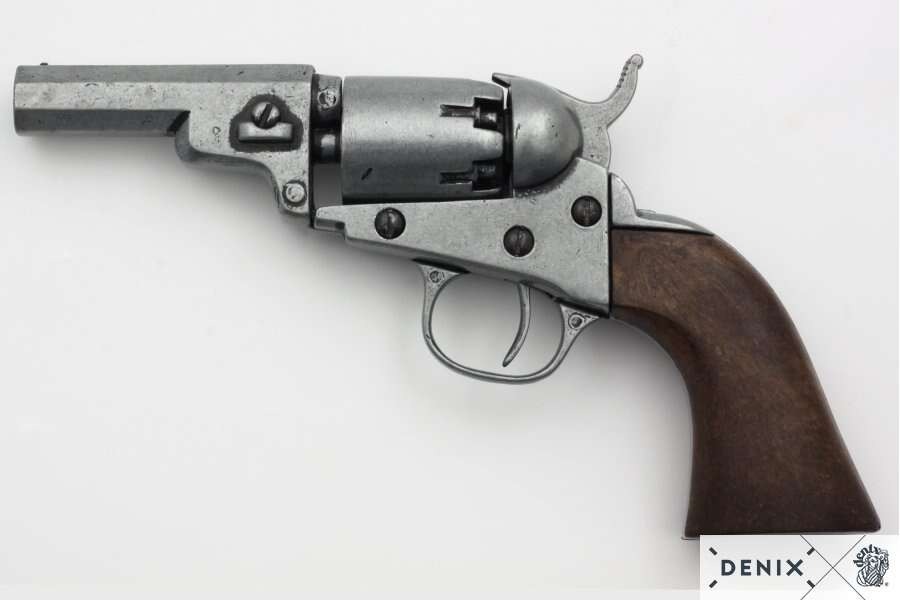 Denix Wells Fargo 1849 revolverreplika 3" grå – grå finish, 3" oktagonal pipa 4 Wells Fargo revolver USA 1849 3"